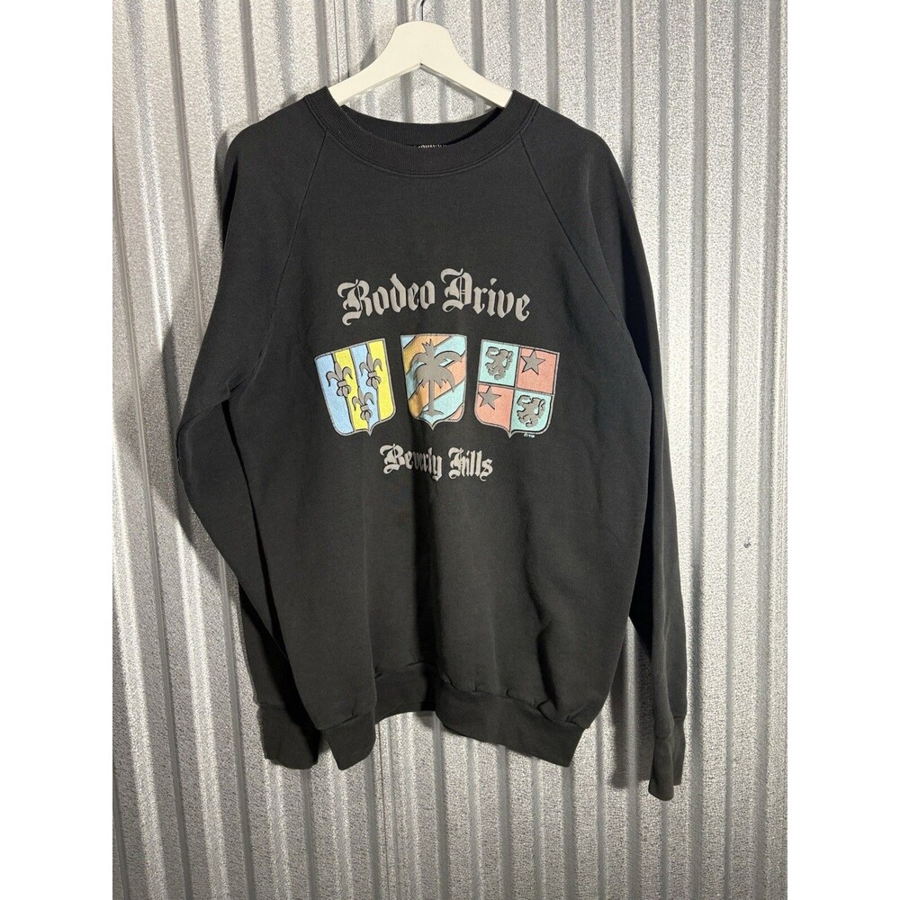 VINTAGE Fruit Of The Loom XL Rodeo Drive Beverly Hills Sweatshirt Black 90s